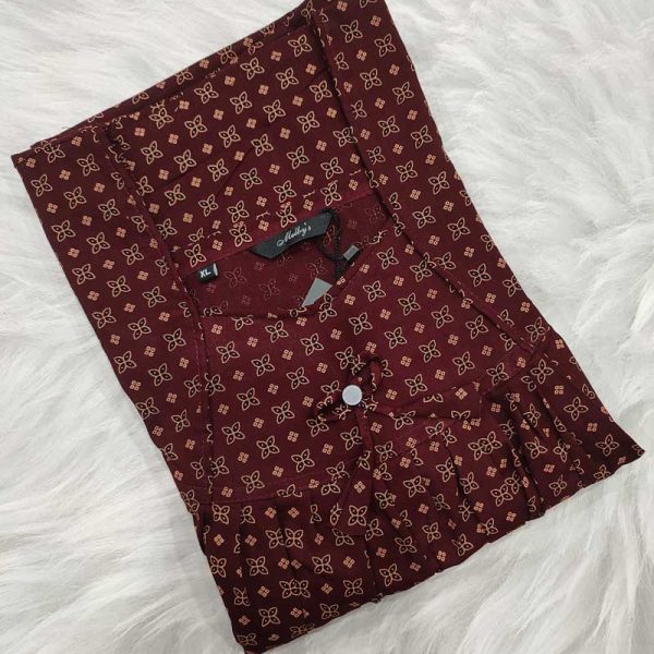 Premium Quality Traditional Cotton Nighty, 55 Inches Long - Maroon