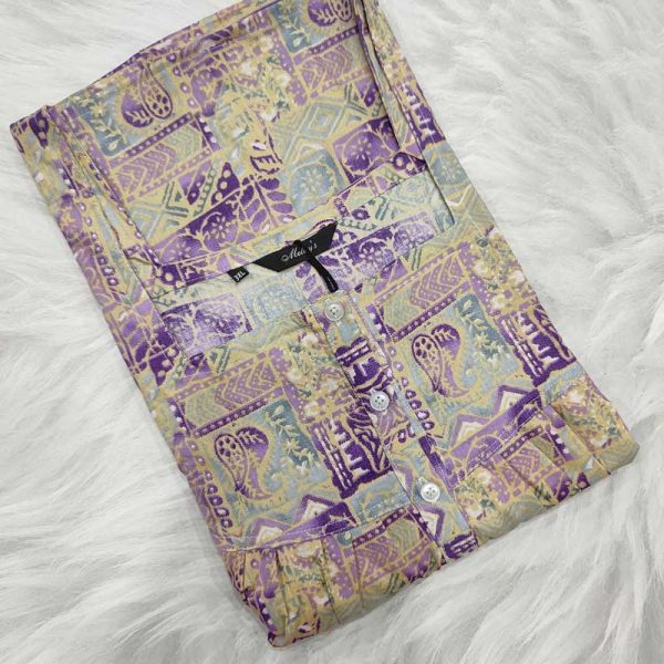 Comfortable Front Open Cotton Nighty With Buttons- 57 inches long -  Violet