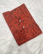 Front Open Cotton Nighty With Buttons, 57 Inches Long - Maroon