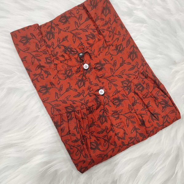 Front Open Cotton Nighty With Buttons, 57 Inches Long - Maroon