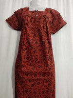 Front Open Cotton Nighty With Buttons, 57 Inches Long - Maroon - Image 2
