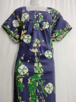 Comfortable Front Open Cotton Nighty With Buttons- 57 inches long -  Blue - Image 2