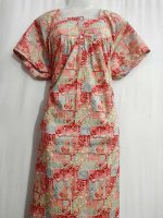 Comfortable Front Open Cotton Nighty With Buttons- 57 inches long -  Red - Image 2