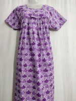 Premium Quality Traditional Cotton Nighty, 55 Inches Long - Violet - Image 2