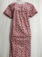 Premium Quality Traditional Cotton Nighty, 55 Inches Long - White + Red - Image 2