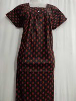 Front Open Cotton Nighty With Buttons, 55 Inches Long - Black - Image 2