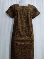 Front Open Cotton Nighty With Buttons, 55 Inches Long - Brown + Yellow - Image 2