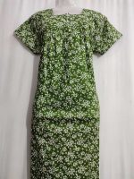 Front Open Cotton Nighty With Buttons, 55 Inches Long - Green - Image 2