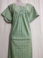 Comfortable Front Open Cotton Nighty With Buttons- 57 inches long -  Green - Image 2