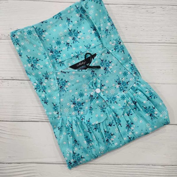 Traditional cotton nighty, 55 Inches Long - Blue