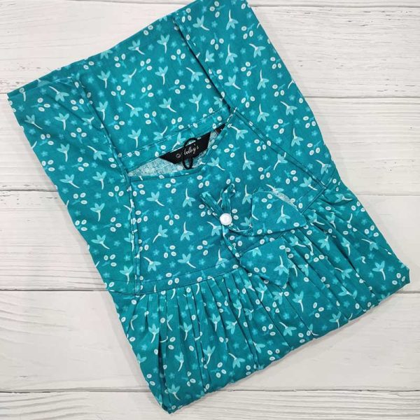 Traditional cotton nighty, 55 Inches Long - Blue