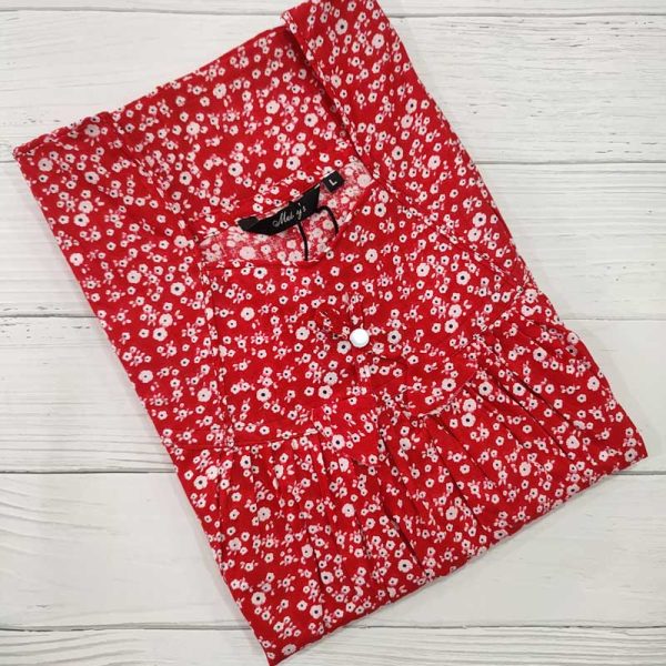 Traditional cotton nighty, 55 Inches Long - Red