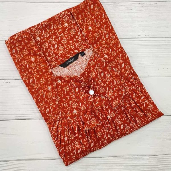 Traditional cotton nighty, 55 Inches Long - Dark Orange
