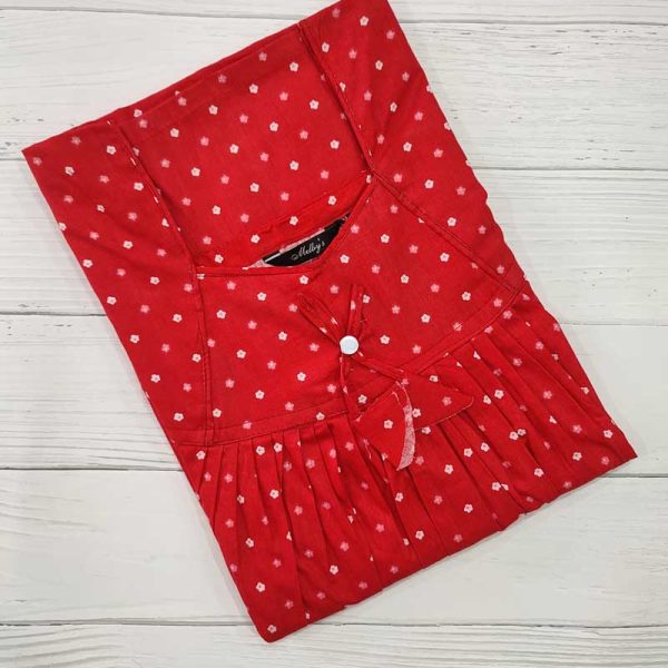 Traditional cotton nighty, 55 Inches Long - Red