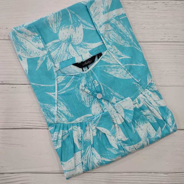 Traditional cotton nighty, 55 Inches Long - Blue