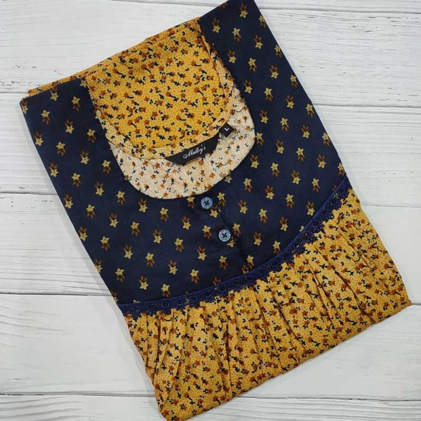 Front Open Cotton Nighty With Buttons, 55 Inches Long -  Yellow