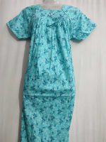 Traditional cotton nighty, 55 Inches Long - Blue - Image 2