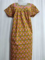 Premium Quality Cambric Cotton Nighty With Buttons -55 Inches Long - Yellow - Image 2