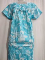 Traditional cotton nighty, 55 Inches Long - Blue - Image 2