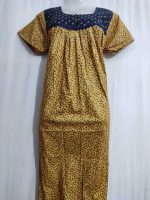 Front Open Cotton Nighty With Buttons, 55 Inches Long -  Yellow - Image 2