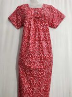Traditional cotton nighty, 55 Inches Long - Red - Image 2