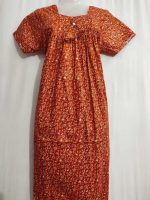 Traditional cotton nighty, 55 Inches Long - Dark Orange - Image 2