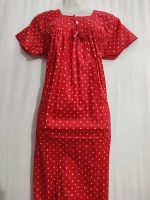 Traditional cotton nighty, 55 Inches Long - Red - Image 2