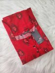 Comfortable Front Open Cotton Nighty With Buttons- 57 inches long - Red