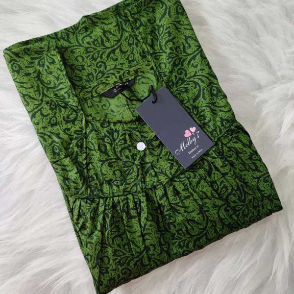 Traditional cotton nighty, 55 Inches Long - Green