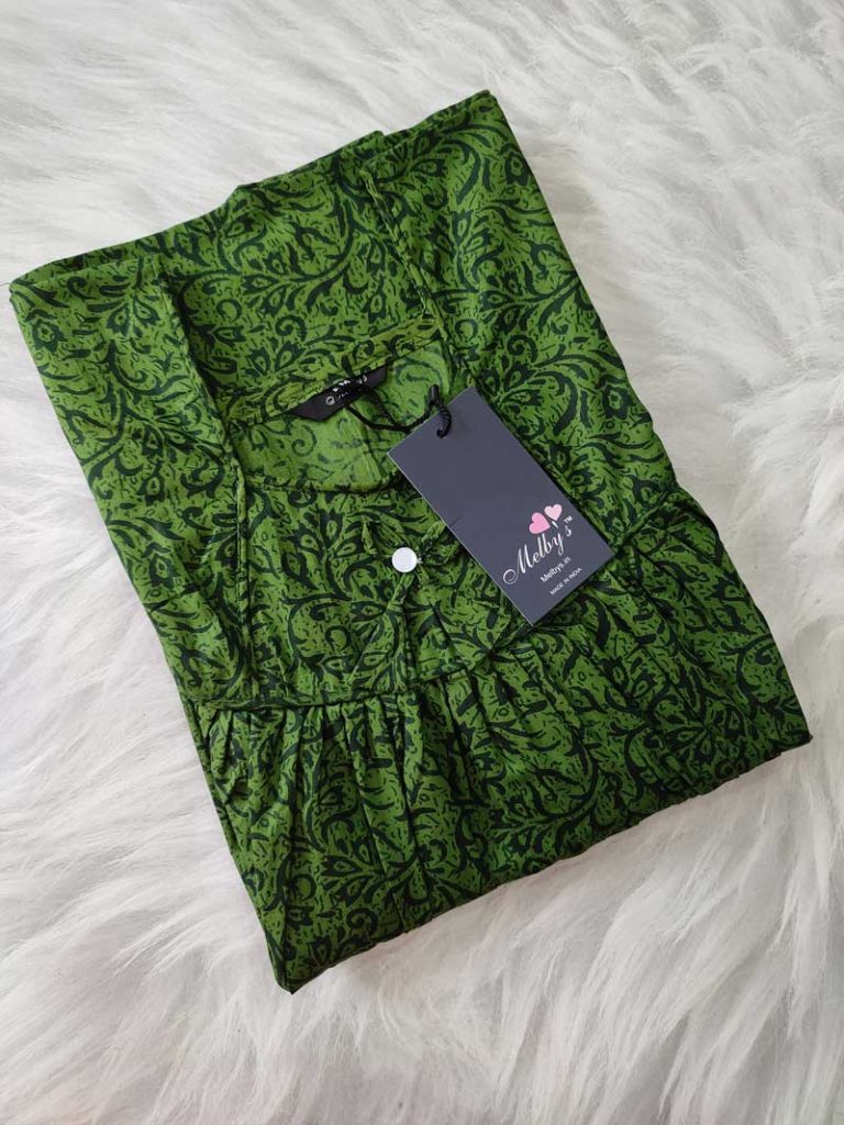 - Front Open Nighty With Pleats Stitching