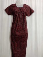 Traditional cotton nighty, 55 Inches Long - Red - Image 2