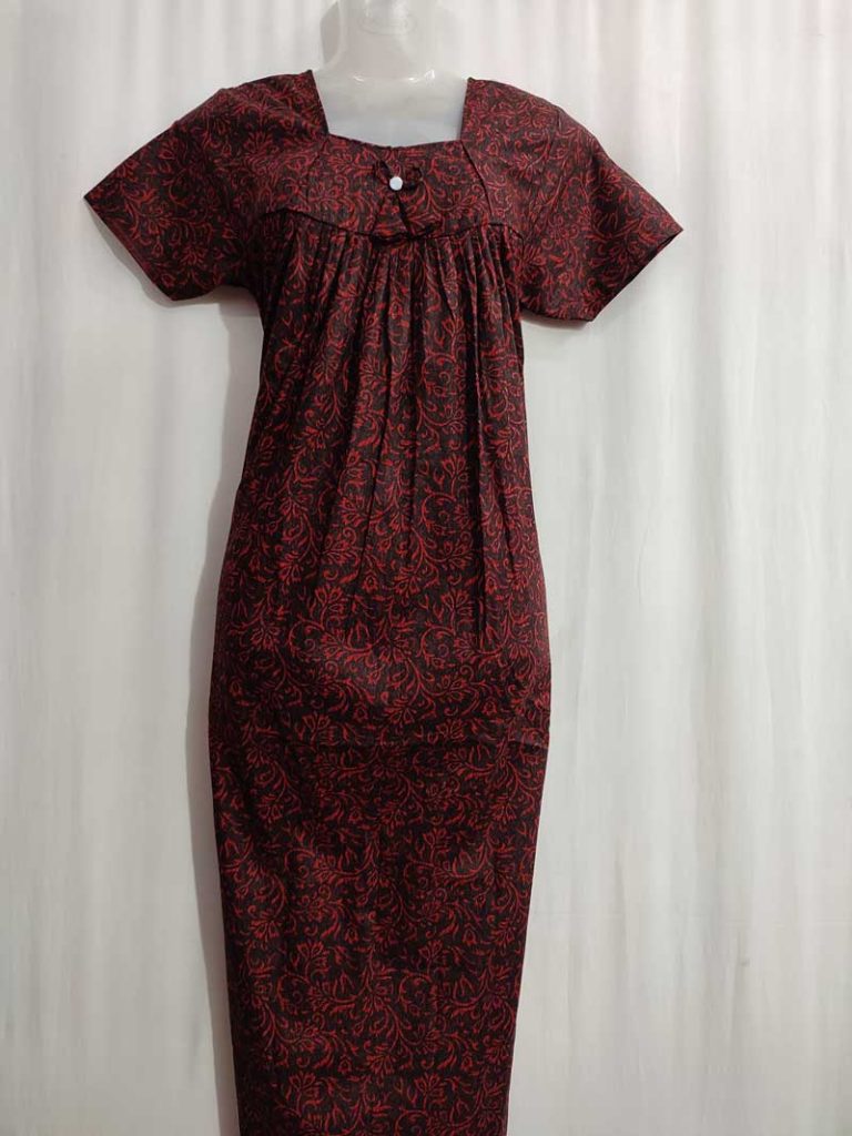 - Front Open Nighty With Pleats Stitching