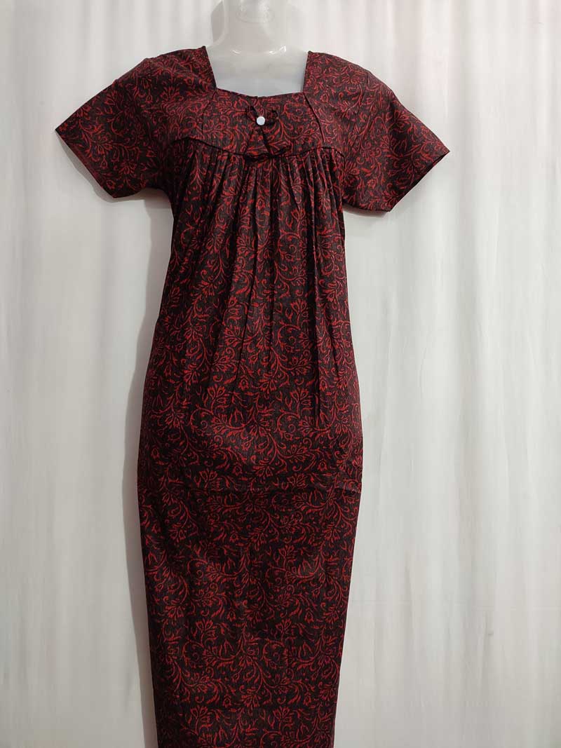 IMG_20251025_161359 Traditional cotton nighty, 55 Inches Long - Red - Image 2