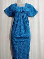 Traditional cotton nighty, 55 Inches Long - Blue - Image 2