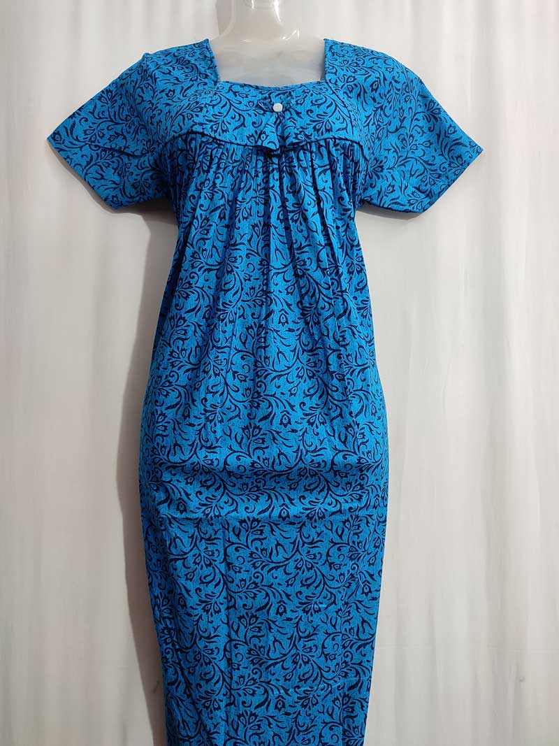 IMG_20251025_161702 Traditional cotton nighty, 55 Inches Long - Blue - Image 2