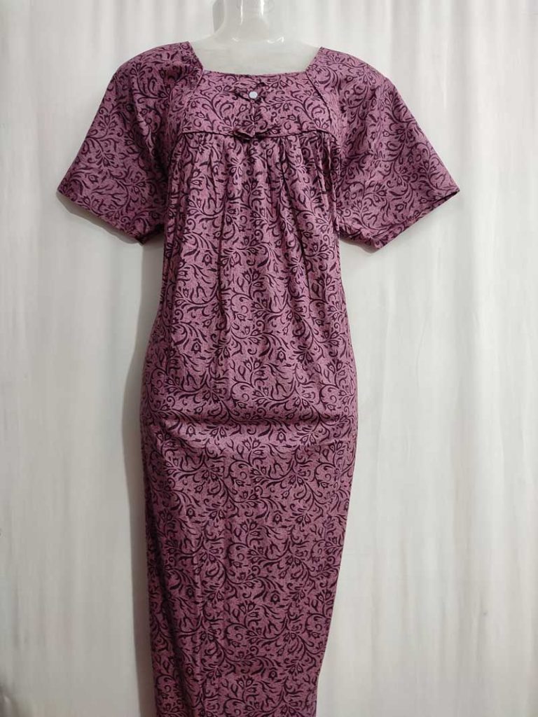 - Front Open Nighty With Pleats Stitching