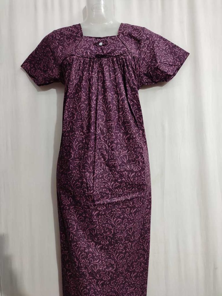 - Front Open Nighty With Pleats Stitching