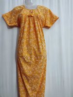 Traditional cotton nighty, 55 Inches Long - Yellow - Image 2