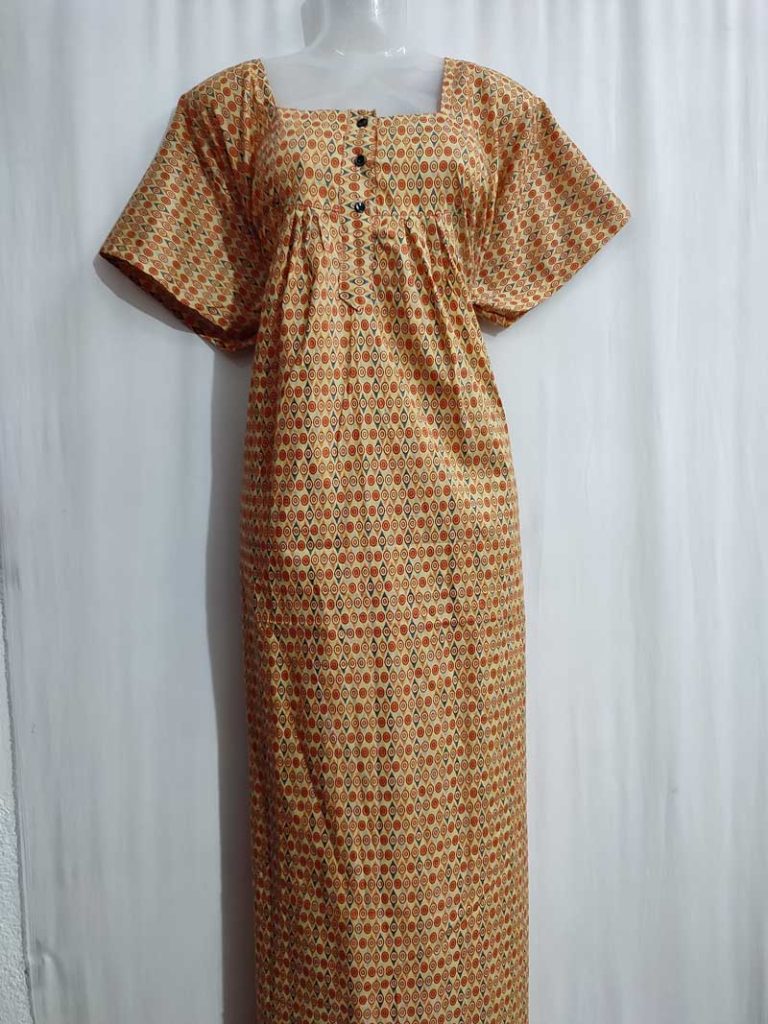 - Front Open Nighty With Pleats Stitching