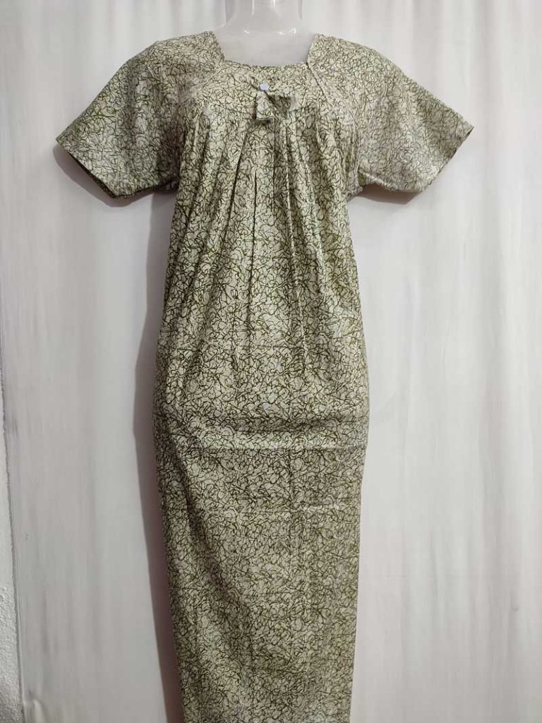 - Front Open Nighty With Pleats Stitching