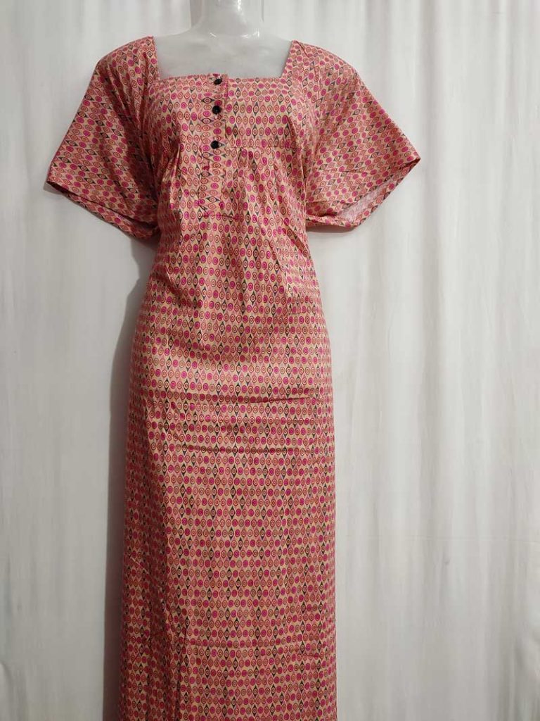 - Front Open Nighty With Pleats Stitching