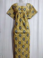 Comfortable Front Open Cotton Nighty With Buttons- 57 inches long - Yellow - Image 2