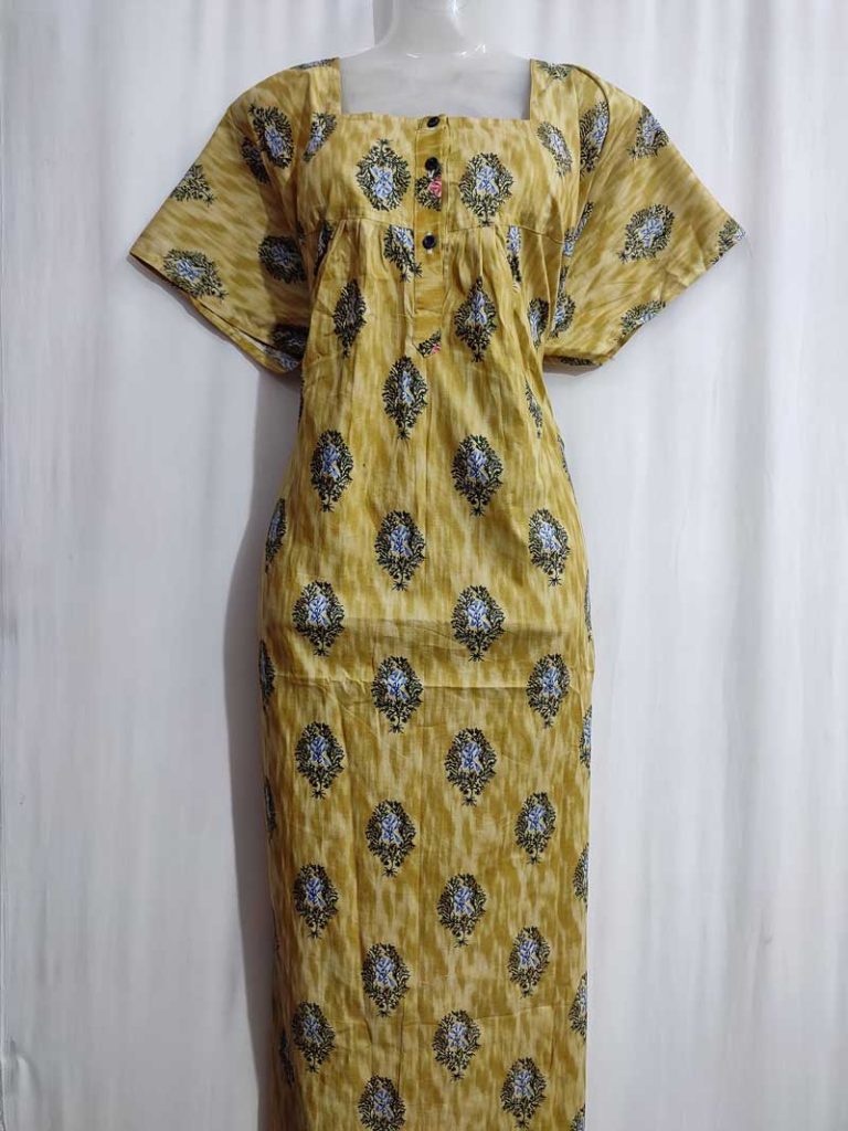 - Front Open Nighty With Pleats Stitching