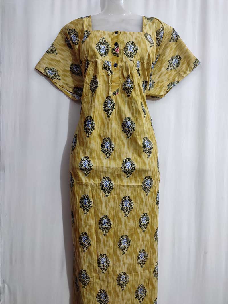 IMG_20251025_162826 Comfortable Front Open Cotton Nighty With Buttons- 57 inches long - Yellow - Image 2