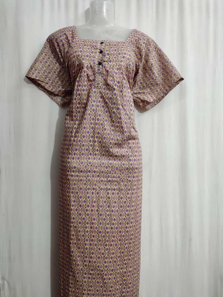 - Front Open Nighty With Pleats Stitching