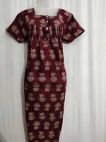 Front Open Cotton Nighty With Buttons, 55-57 Inches Long - Maroon - Image 2