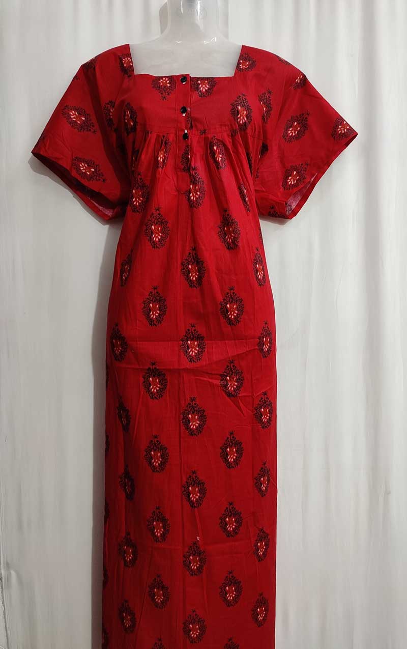 IMG_20251025_163244 Comfortable Front Open Cotton Nighty With Buttons- 57 inches long - Red - Image 2