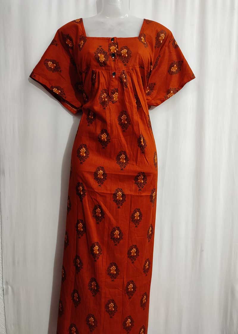 IMG_20251025_163310 Comfortable Front Open Cotton Nighty With Buttons- 57 inches long -Reddish  Orange - Image 2