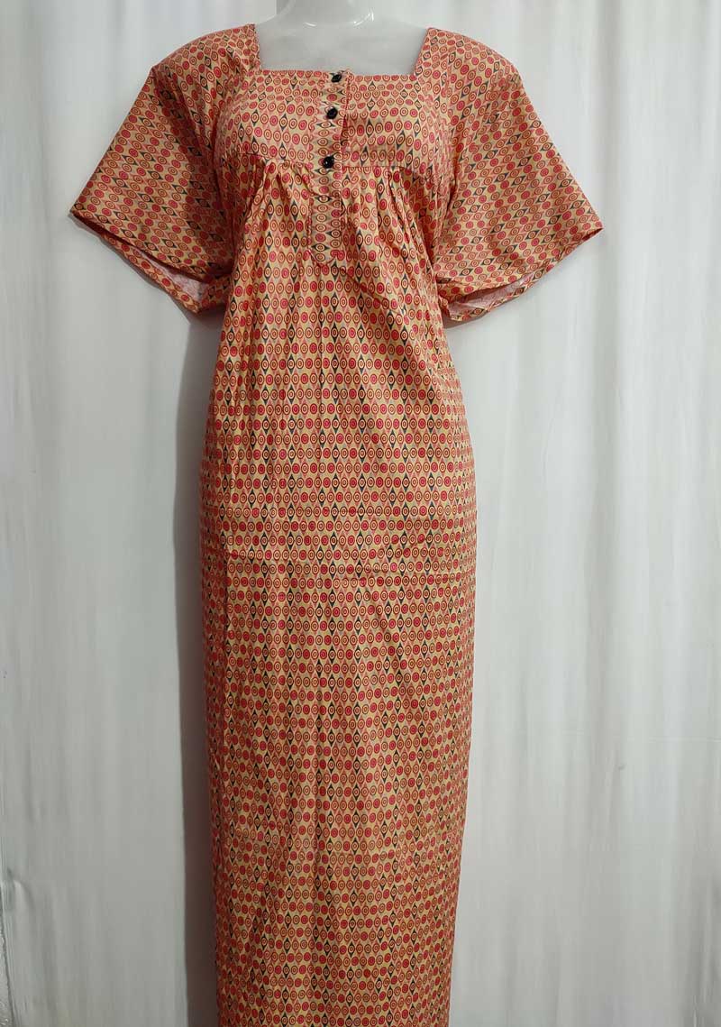 IMG_20251025_163331 Comfortable Front Open Cotton Nighty With Buttons- 57 inches long - Orange - Image 2