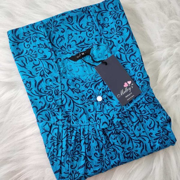 Traditional cotton nighty, 55 Inches Long - Blue